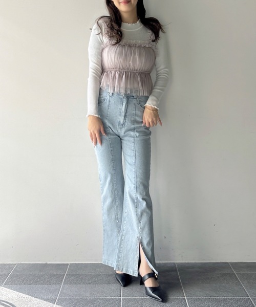 NOMAE（ノーマエ）の「【新色追加】ビジュースリットフレアデニムパンツ（デニムパンツ・レディース・ブルー/ダークブルー/ブラック・FREE）」の19枚目の写真