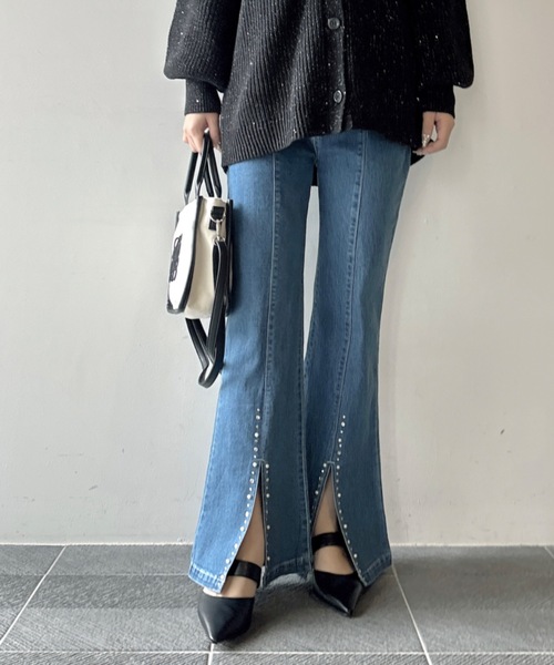 NOMAE（ノーマエ）の「【新色追加】ビジュースリットフレアデニムパンツ（デニムパンツ・レディース・ブルー/ダークブルー/ブラック・FREE）」の13枚目の写真