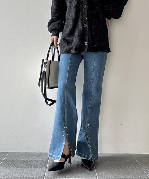 NOMAE（ノーマエ）の「【新色追加】ビジュースリットフレアデニムパンツ（デニムパンツ・レディース・ブルー/ダークブルー/ブラック・FREE）」の14枚目の写真