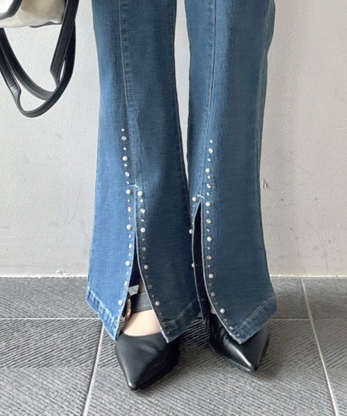 NOMAE（ノーマエ）の「【新色追加】ビジュースリットフレアデニムパンツ（デニムパンツ・レディース・ブルー/ダークブルー/ブラック・FREE）」の5枚目の写真