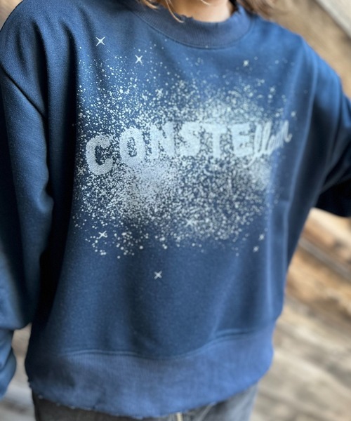 mi via loca（ミヴィアロカ）の「Vintageライク ダメージ加工 ラメプリント裏毛スウェット（スウェット・レディース・ネイビー/オートミール/ピンク・FREE）」の16枚目の写真