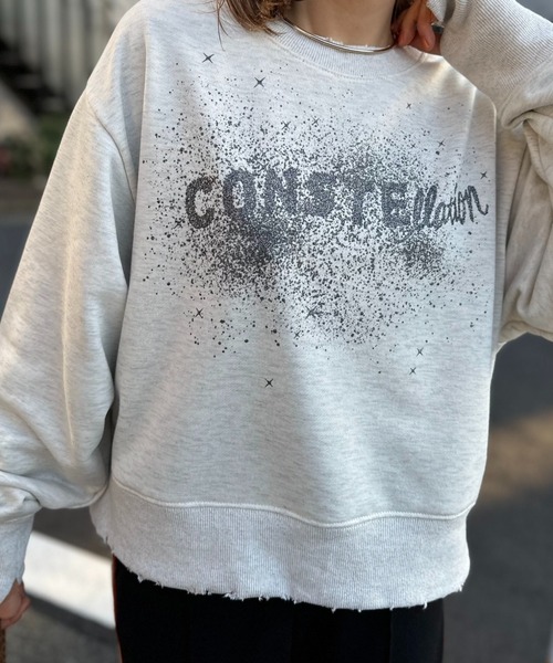 mi via loca（ミヴィアロカ）の「Vintageライク ダメージ加工 ラメプリント裏毛スウェット（スウェット・レディース・ネイビー/オートミール/ピンク・FREE）」の11枚目の写真