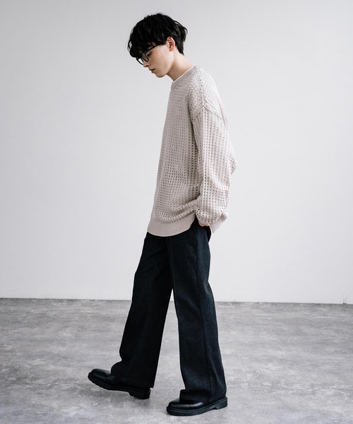 Rocky Monroe(ロッキーモンロー)の「オーバーサイズメッシュ編みクルーネックニット(ニット/セーター・メンズ・ブラック/アイボリー/グレー/ブルー/チャコール/パープル/マスタード・M/L)」の16枚目の写真
