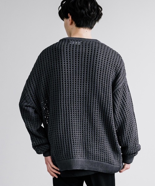 Rocky Monroe(ロッキーモンロー)の「オーバーサイズメッシュ編みクルーネックニット(ニット/セーター・メンズ・ブラック/アイボリー/グレー/ブルー/チャコール/パープル/マスタード・M/L)」の18枚目の写真