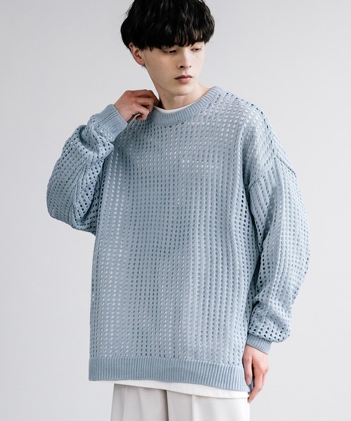 Rocky Monroe(ロッキーモンロー)の「オーバーサイズメッシュ編みクルーネックニット(ニット/セーター・メンズ・ブラック/アイボリー/グレー/ブルー/チャコール/パープル/マスタード・M/L)」の22枚目の写真