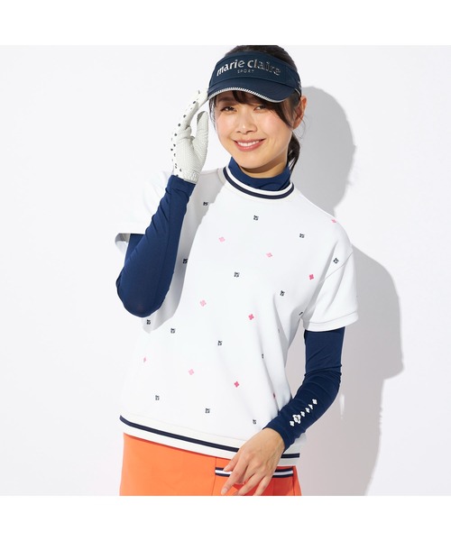 marie claire(マリ・クレール)の「marie claire GOLF/マリクレール ゴルフ ゴルフウェア ブランド ロゴ 刺繍 軽量 接触冷感 ダンボールニット 半袖 シャツ 長袖 インナーシャツ セット(Tシャツ/カットソー・レディース・ブラック/ホワイト・L/M/LL)」の2枚目の写真