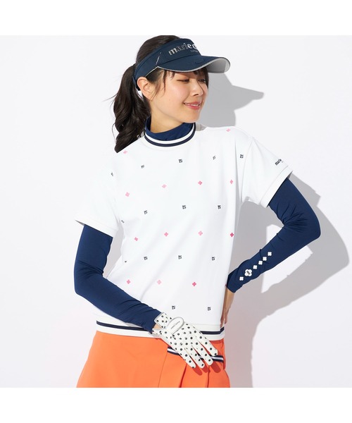 marie claire(マリ・クレール)の「marie claire GOLF/マリクレール ゴルフ ゴルフウェア ブランド ロゴ 刺繍 軽量 接触冷感 ダンボールニット 半袖 シャツ 長袖 インナーシャツ セット(Tシャツ/カットソー・レディース・ブラック/ホワイト・L/M/LL)」の3枚目の写真