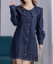 clear | 刺繍入りビックカラーデニムミニワンピース≪2024SS新作≫(ワンピース)