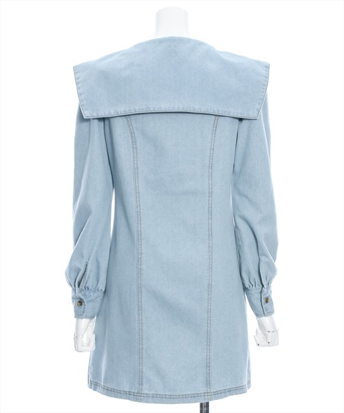 clear（クリア）の「刺繍入りビックカラーデニムミニワンピース≪2024SS新作≫（ワンピース・レディース・インディゴブルー/ライトブルー・F）」の6枚目の写真