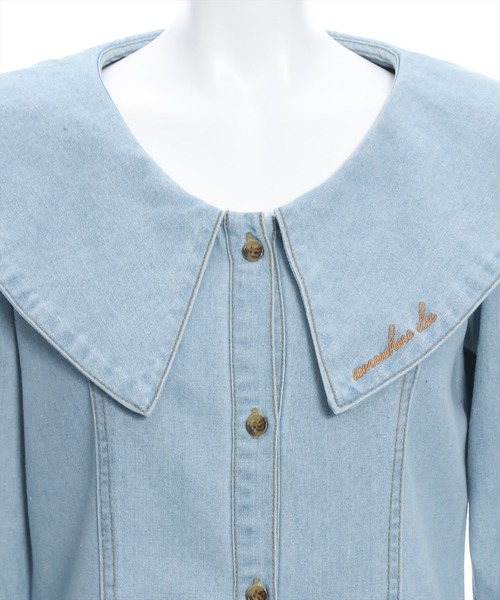 clear（クリア）の「刺繍入りビックカラーデニムミニワンピース≪2024SS新作≫（ワンピース・レディース・インディゴブルー/ライトブルー・F）」の7枚目の写真