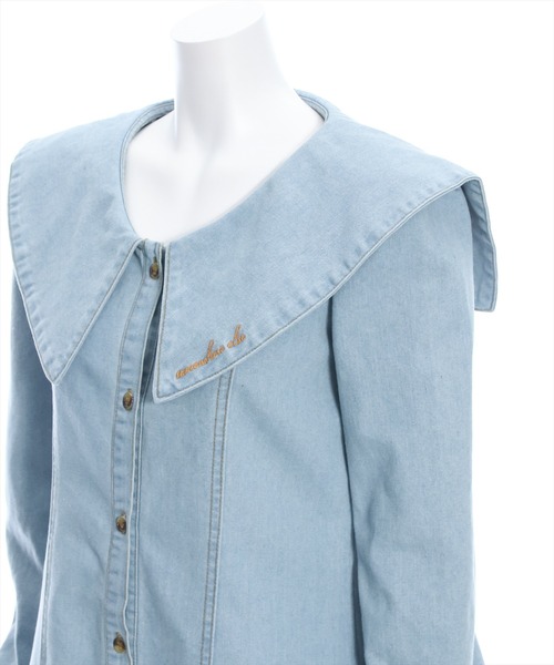 clear（クリア）の「刺繍入りビックカラーデニムミニワンピース≪2024SS新作≫（ワンピース・レディース・インディゴブルー/ライトブルー・F）」の8枚目の写真