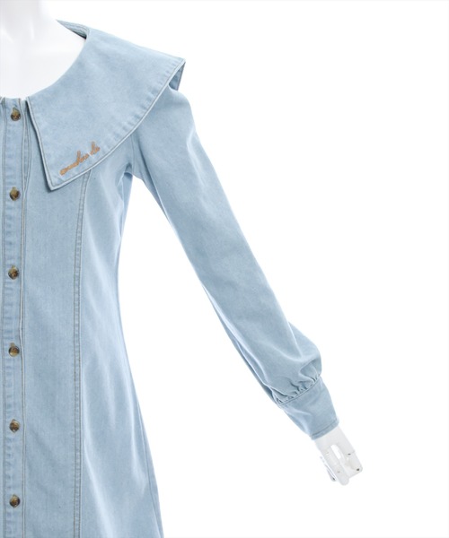 clear（クリア）の「刺繍入りビックカラーデニムミニワンピース≪2024SS新作≫（ワンピース・レディース・インディゴブルー/ライトブルー・F）」の9枚目の写真