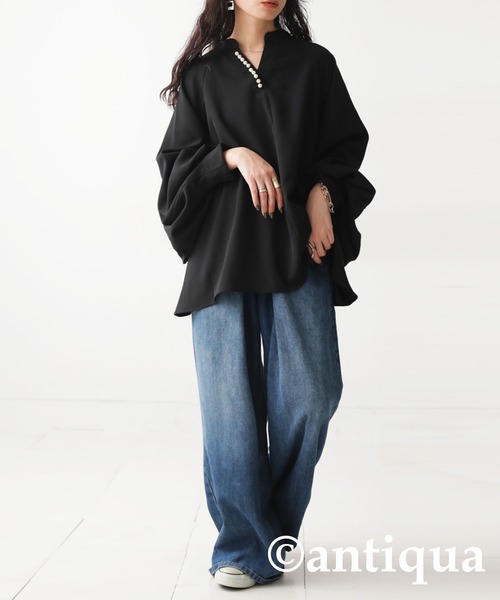 antiqua(アンティカ)の「パールデザイントップス(Tシャツ/カットソー・レディース・ホワイト/ブラック・R/P)」の9枚目の写真