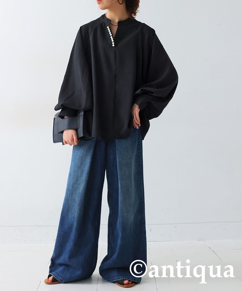 antiqua(アンティカ)の「パールデザイントップス(Tシャツ/カットソー・レディース・ホワイト/ブラック・R/P)」の7枚目の写真