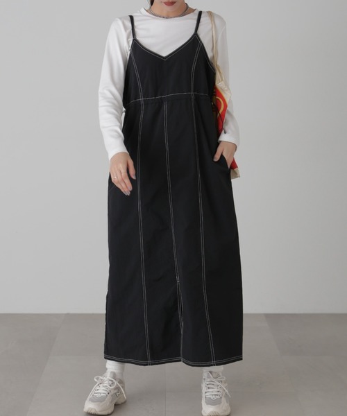 FREE'S MART（フリーズマート）の「◆配色ステッチナイロンキャミワンピース（ワンピース・レディース・ブラック/ホワイト/ベージュ・SMALL/MEDIUM）」の3枚目の写真