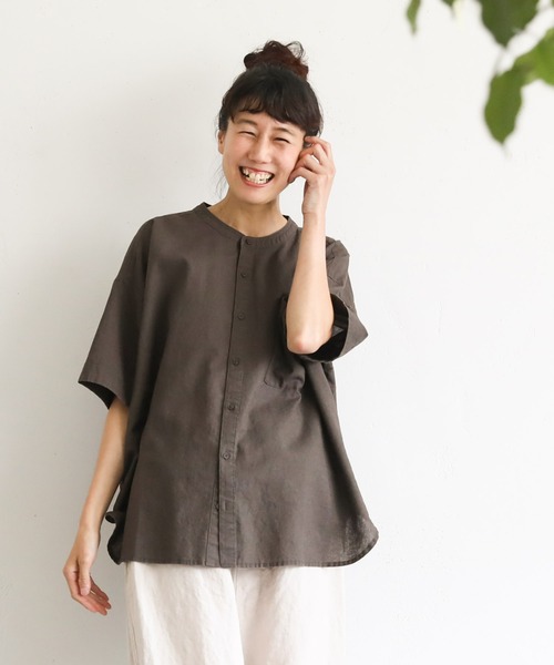 美品　ソウルベリー　僕と私の、Chillinなシャツ　バンドカラー　麻　綿　半袖 soulberry（ソウルベリー）の「僕と私の、Chillinなシャツ