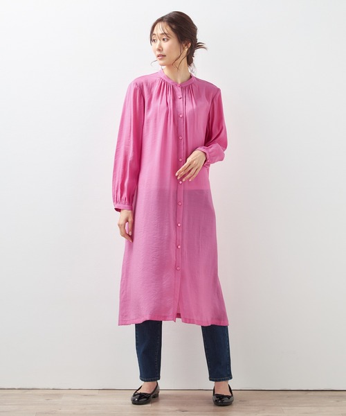 Petit Honfleur（プチオンフルール）の「シアーサマーシャツワンピース（ワンピース・レディース・ピンク/ネイビー/アイボリー・9号/11号/13号）」の6枚目の写真