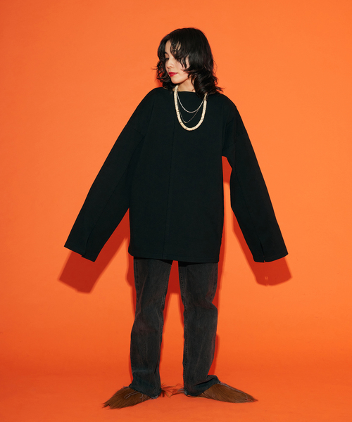 CITYSHOP（シティーショップ）の「[THE MOOD] BIG LONG Tシャツ（Tシャツ/カットソー・レディース・ホワイト/ブラック・FREE）」の7枚目の写真