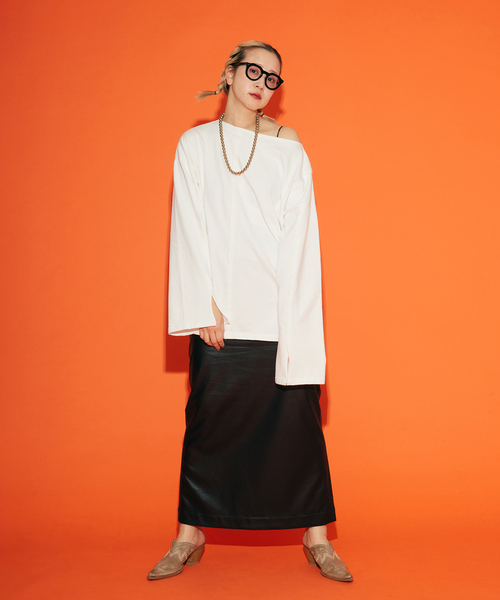 CITYSHOP（シティーショップ）の「[THE MOOD] BIG LONG Tシャツ（Tシャツ/カットソー・レディース・ホワイト/ブラック・FREE）」の4枚目の写真