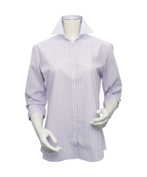 TOKYO SHIRTS(トウキョウシャツ)の「形態安定ノーアイロン スキッパー 7分袖ビジネスワイシャツ(ビジネスシャツ・レディース・パープル・L/M/S/LL/XL)」の2枚目の写真