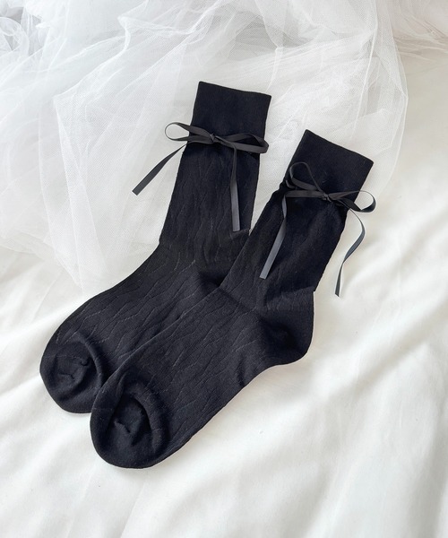 apres jour（アプレジュール）の「【apres jour×ARIAZ】リボン付きソックス（ソックス/靴下・レディース・ブラック/ホワイト/アイボリー・FREE）」の3枚目の写真