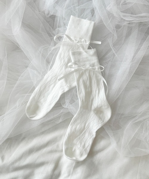 apres jour（アプレジュール）の「【apres jour×ARIAZ】リボン付きソックス（ソックス/靴下・レディース・ブラック/ホワイト/アイボリー・FREE）」の4枚目の写真