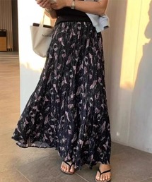 【選べるデザイン】 ふんわり風になびく ティアード プリーツ マキシスカート