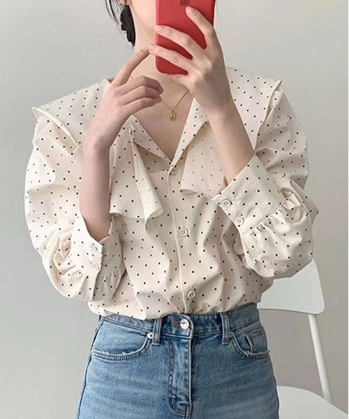 MAISON DE THERESE(メゾン ド テレーズ)の「ドット長袖シャツ(シャツ/ブラウス・レディース・ネイビー/ライトベージュ・M/L)」の3枚目の写真