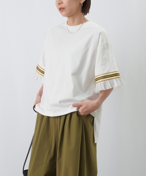 LUCA/LADY LUCK LUCA（ルカ/レディラックルカ）の「LC/LLL メッシュフリルラインTシャツ / 配色ラインテープ×メッシュワイドTee（Tシャツ/カットソー・レディース・オフホワイト/ブラック/ブラウン・FREE）」の3枚目の写真