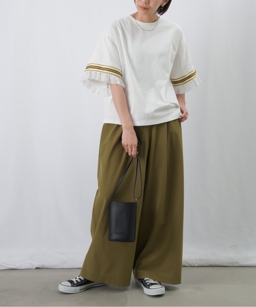 LUCA/LADY LUCK LUCA（ルカ/レディラックルカ）の「LC/LLL メッシュフリルラインTシャツ / 配色ラインテープ×メッシュワイドTee（Tシャツ/カットソー・レディース・オフホワイト/ブラック/ブラウン・FREE）」の13枚目の写真