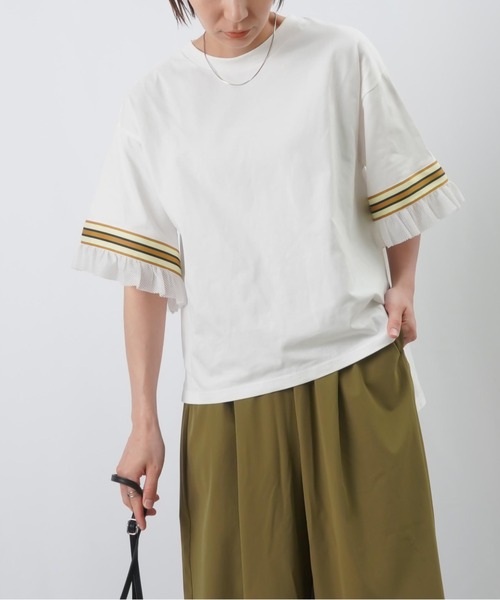 LUCA/LADY LUCK LUCA（ルカ/レディラックルカ）の「LC/LLL メッシュフリルラインTシャツ / 配色ラインテープ×メッシュワイドTee（Tシャツ/カットソー・レディース・オフホワイト/ブラック/ブラウン・FREE）」の12枚目の写真