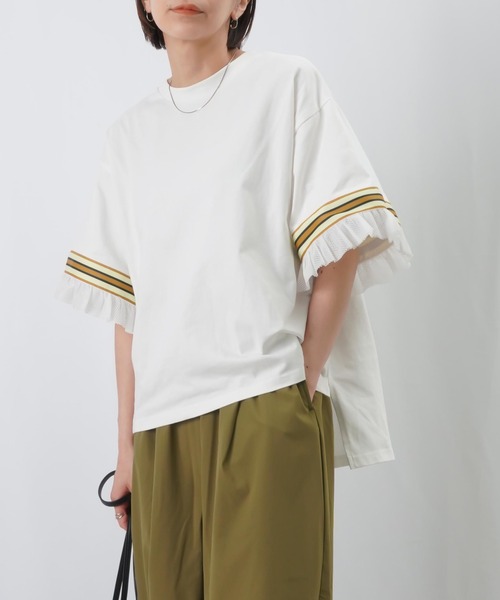 LUCA/LADY LUCK LUCA（ルカ/レディラックルカ）の「LC/LLL メッシュフリルラインTシャツ / 配色ラインテープ×メッシュワイドTee（Tシャツ/カットソー・レディース・オフホワイト/ブラック/ブラウン・FREE）」の18枚目の写真