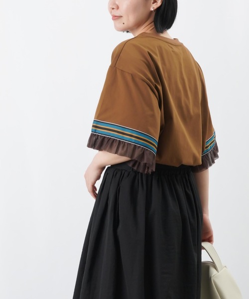 LUCA/LADY LUCK LUCA（ルカ/レディラックルカ）の「LC/LLL メッシュフリルラインTシャツ / 配色ラインテープ×メッシュワイドTee（Tシャツ/カットソー・レディース・オフホワイト/ブラック/ブラウン・FREE）」の7枚目の写真