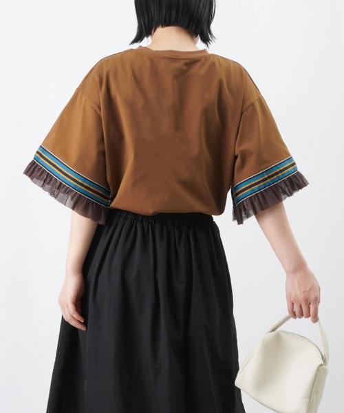 LUCA/LADY LUCK LUCA（ルカ/レディラックルカ）の「LC/LLL メッシュフリルラインTシャツ / 配色ラインテープ×メッシュワイドTee（Tシャツ/カットソー・レディース・オフホワイト/ブラック/ブラウン・FREE）」の8枚目の写真