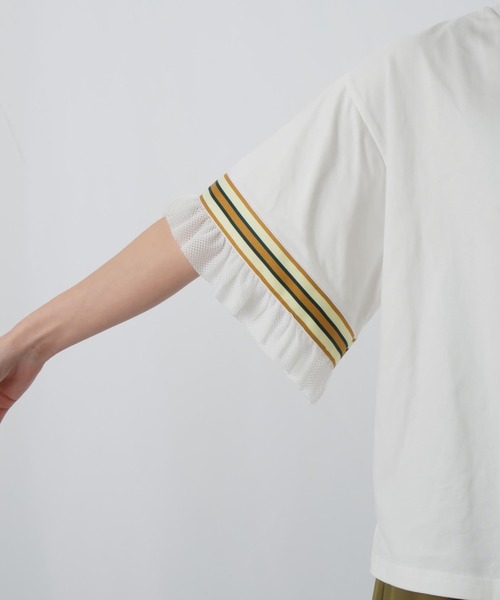 LUCA/LADY LUCK LUCA（ルカ/レディラックルカ）の「LC/LLL メッシュフリルラインTシャツ / 配色ラインテープ×メッシュワイドTee（Tシャツ/カットソー・レディース・オフホワイト/ブラック/ブラウン・FREE）」の19枚目の写真