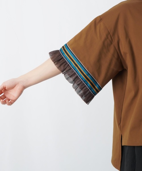 LUCA/LADY LUCK LUCA（ルカ/レディラックルカ）の「LC/LLL メッシュフリルラインTシャツ / 配色ラインテープ×メッシュワイドTee（Tシャツ/カットソー・レディース・オフホワイト/ブラック/ブラウン・FREE）」の11枚目の写真