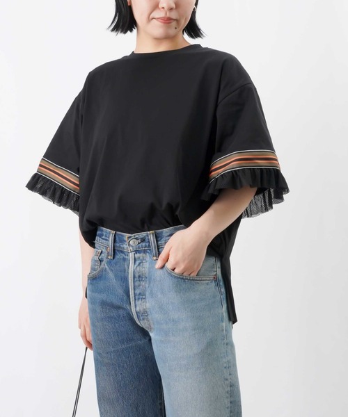 LUCA/LADY LUCK LUCA（ルカ/レディラックルカ）の「LC/LLL メッシュフリルラインTシャツ / 配色ラインテープ×メッシュワイドTee（Tシャツ/カットソー・レディース・オフホワイト/ブラック/ブラウン・FREE）」の20枚目の写真