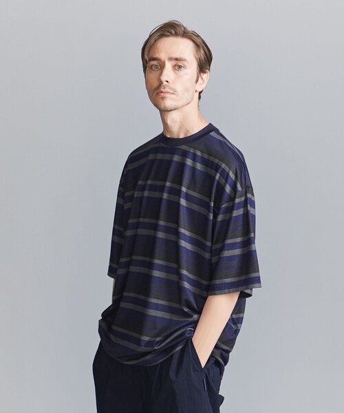 koti BEAUTY&YOUTH(コティ ビューティアンドユース)の「<koti BEAUTY&YOUTH> メリノ ボーダー クルーネック ショートスリーブ(Tシャツ/カットソー・メンズ・ダークグリーン/ダークグレー・L/S/M)」の4枚目の写真