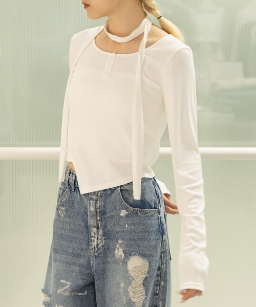 3.3 Field Trip （3.3フィールドトリップ）の「3.3 Field Trip／マフラーツキ長袖T 2117329（Tシャツ/カットソー・レディース・ホワイト/チャコール/ブルー・FREE）」の12枚目の写真