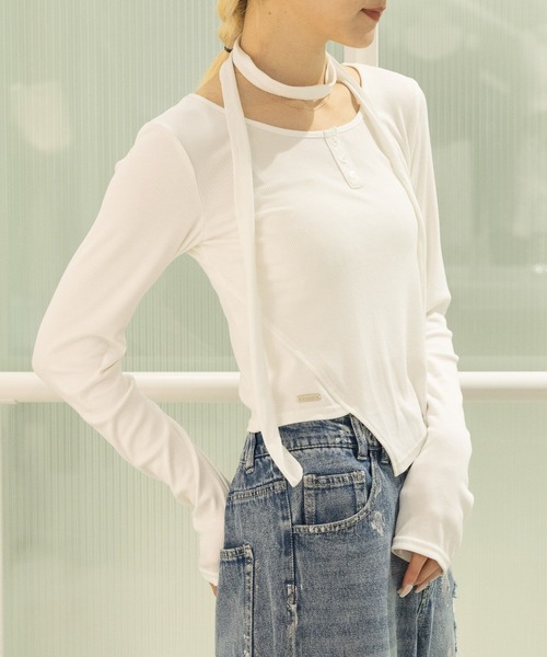 3.3 Field Trip （3.3フィールドトリップ）の「3.3 Field Trip／マフラーツキ長袖T 2117329（Tシャツ/カットソー・レディース・ホワイト/チャコール/ブルー・FREE）」の13枚目の写真