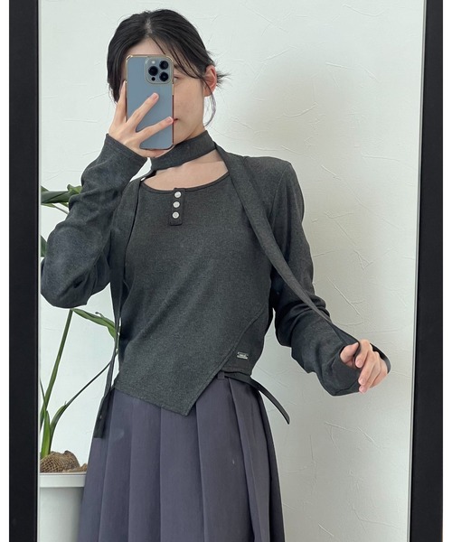 3.3 Field Trip （3.3フィールドトリップ）の「3.3 Field Trip／マフラーツキ長袖T 2117329（Tシャツ/カットソー・レディース・ホワイト/チャコール/ブルー・FREE）」の4枚目の写真