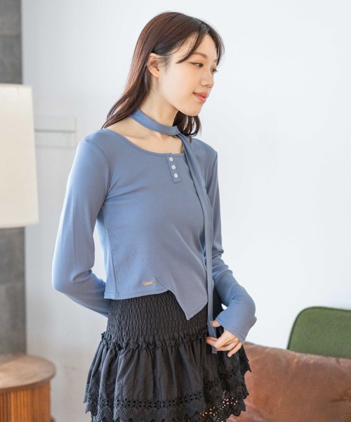 3.3 Field Trip （3.3フィールドトリップ）の「3.3 Field Trip／マフラーツキ長袖T 2117329（Tシャツ/カットソー・レディース・ホワイト/チャコール/ブルー・FREE）」の6枚目の写真