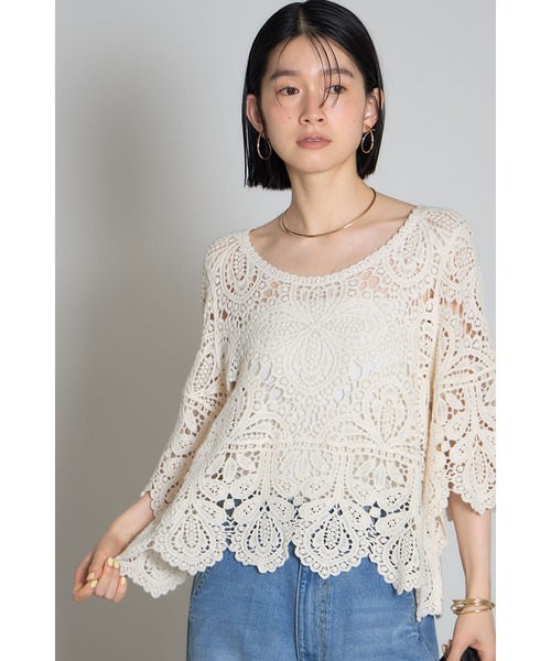 A FERRETTI LACE LS T-SHIRT レース カギ編みレースカットプルオーバー（Tシャツ/カットソー