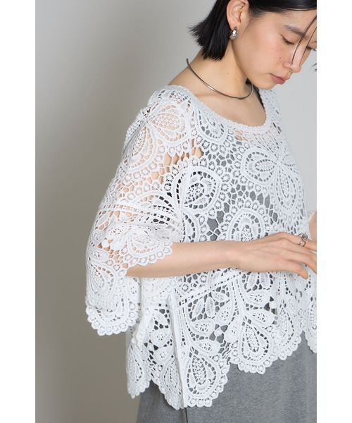 A FERRETTI LACE LS T-SHIRT レース カギ編みレースカットプルオーバー（Tシャツ/カットソー