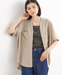 ◆【魅せる体型カバー服】Wポケット6分袖シャツ/洗える