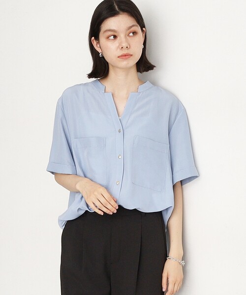 THE SHOP TK （ザ ショップ ティーケー ）の「◆【魅せる体型カバー服】Wポケット6分袖シャツ/洗える（シャツ/ブラウス・レディース・ライトグレー/オフホワイト/カーキ/ネイビー/サックスブルー/スミクロ/ベージュ・13/12）」の12枚目の写真