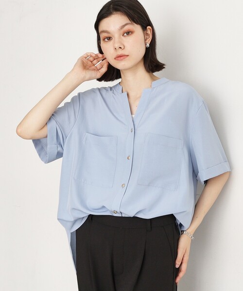 THE SHOP TK （ザ ショップ ティーケー ）の「◆【魅せる体型カバー服】Wポケット6分袖シャツ/洗える（シャツ/ブラウス・レディース・ライトグレー/オフホワイト/カーキ/ネイビー/サックスブルー/スミクロ/ベージュ・13/12）」の7枚目の写真