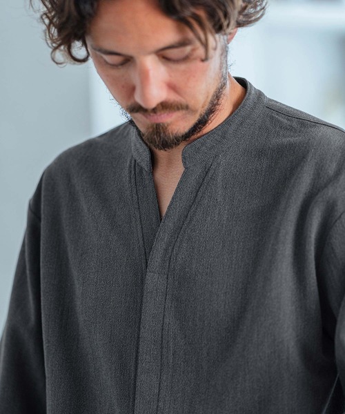 Magine（マージン）の「ms5689-Skipper & fly front design 3-4 Sleeve shirt シャツ（シャツ/ブラウス・メンズ・ホワイト/チャコール/ブラック・44/46/48）」の3枚目の写真