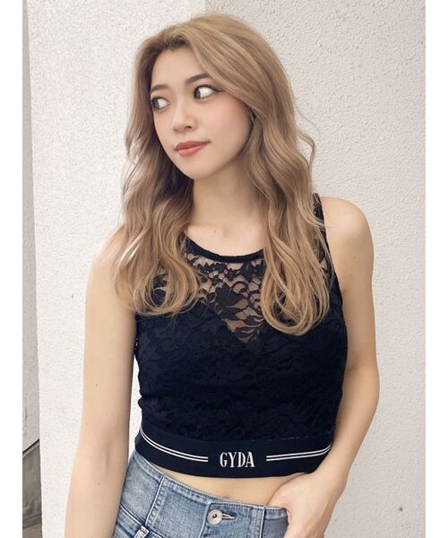 GYDA(ジェイダ)の「GYDAラインバンテージレーストップス(Tシャツ/カットソー・レディース・オフホワイト/ブラック・FREE)」の2枚目の写真
