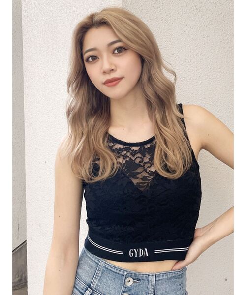 GYDA(ジェイダ)の「GYDAラインバンテージレーストップス(Tシャツ/カットソー・レディース・オフホワイト/ブラック・FREE)」の3枚目の写真